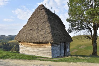 yaşlı çiftçinin Ahşap evin Transylvania'da, Romanya