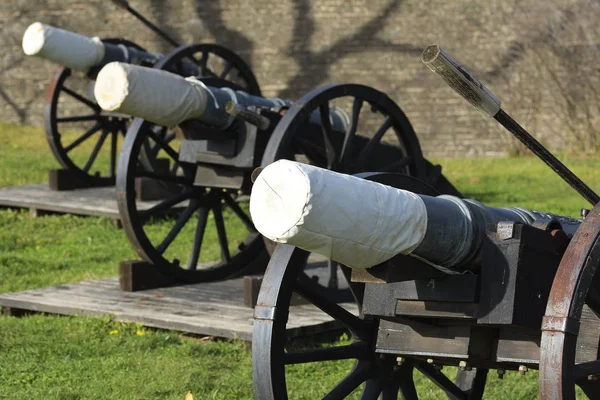 Middeleeuwse werken artillerie kanonnen op veld. Apulum (alba) citadel, Roemenië, Europa. — Stockfoto