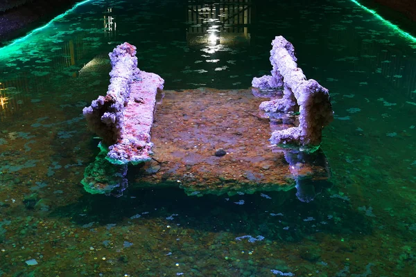 Salt crystals covered wooden structures in the salt mines