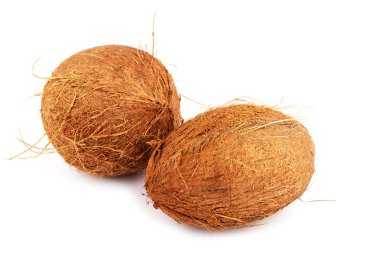 Tropikal meyveler, beyaz zemin üzerine Hindistan cevizi