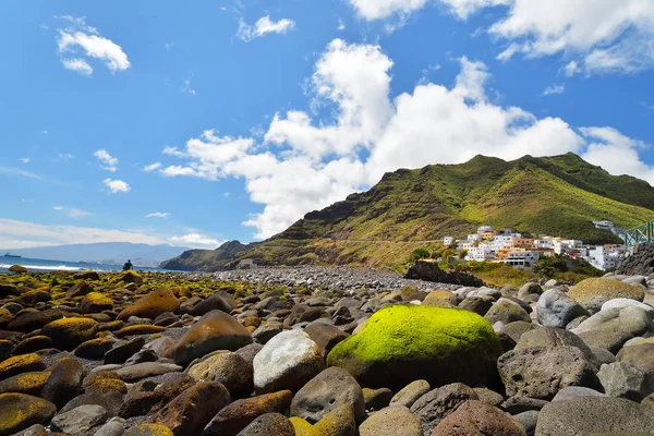 Onde Che Colpiscono Riva Del Mare Rocce Verdi — Foto Stock