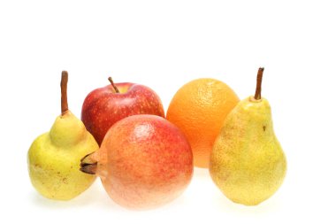 Beyaza izole edilmiş egzotik meyve çeşitleri