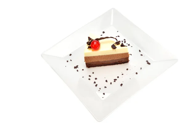 Pastel Mousse Chocolate Triple Aislado Blanco — Foto de Stock