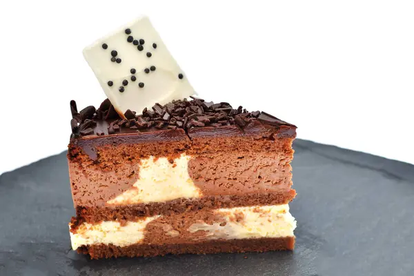 Pastel Mousse Chocolate Aislado Blanco — Foto de Stock