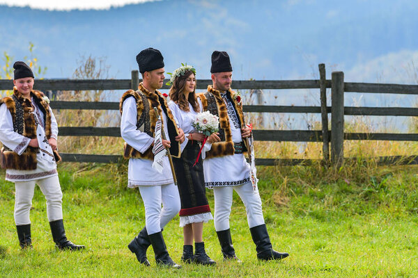 Vama, Suceava, Romania, 28 Sebtember 2019: Traditional weding whit traditional wearing in Bucovina