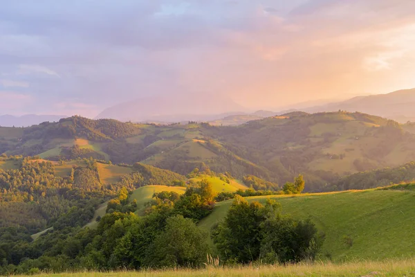 Stunning Nature Misty Landscape Holbav Village Carpathians Transylvania Romania Europe — стоковое фото