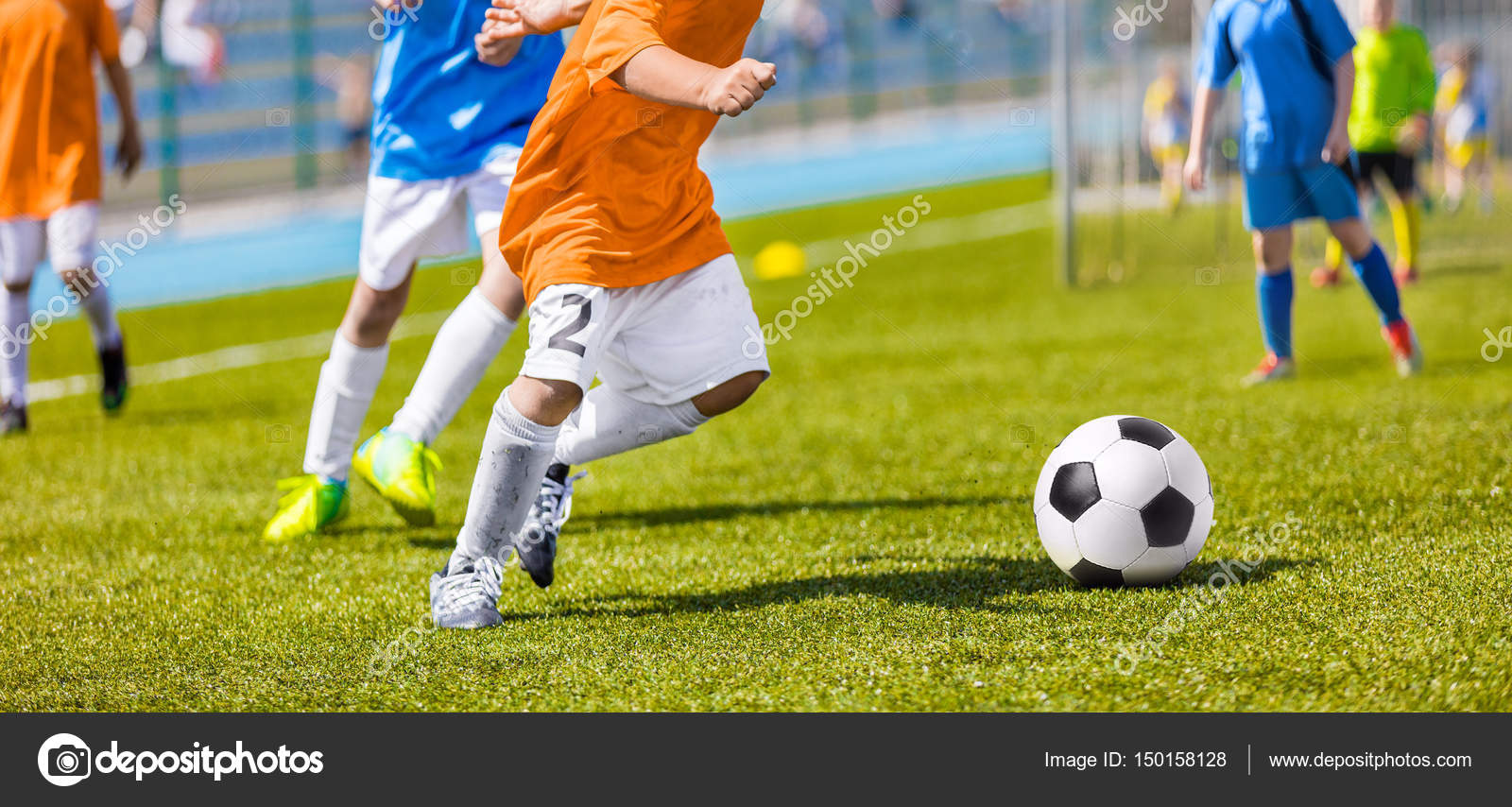 Boys Kicking Football Mach. Soccer Children Tournament Competition