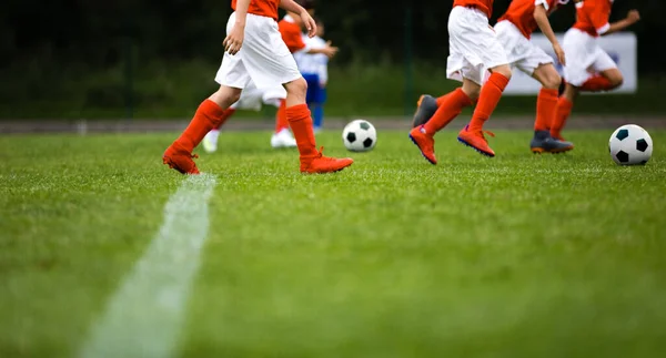 Football Équipe Football Exercice Avec Des Balles Jeunes Athlètes Lors — Photo