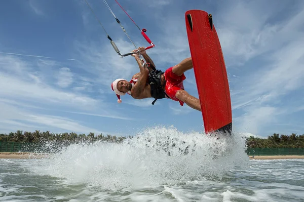 Santa Clau - Kiteboarding Rider — Stock Photo, Image