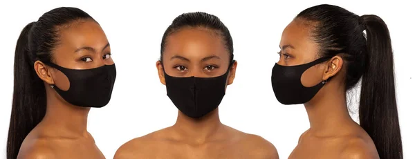 Acercamiento Mujer Joven Con Máscara Médica Con Hombros Desnudos Ubicados —  Fotos de Stock