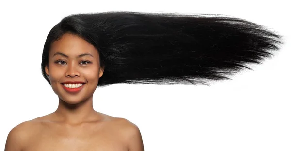 Real Woman Beauty Black Hair White — Stock Photo, Image