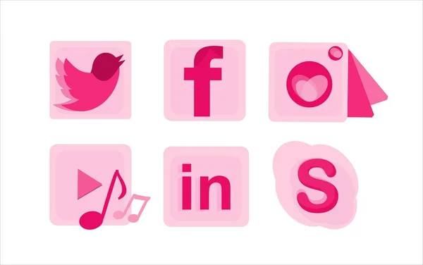 Pink logos (Twitter, Facebook. Instagram, Youtube, Linkedin, Skype) — Stock Vector
