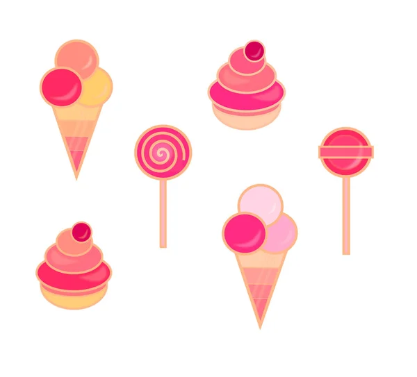 Sweets Cupcake Ice Cream Lollipop — Stock Vector