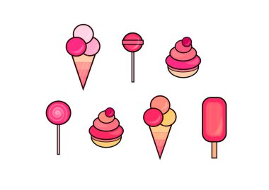 Dondurma, lolipop, şekerci, kek.