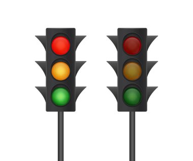 Trafik ışıkları beyaz arka planda izole edilmiş. Vektör stok illüstrasyonu.