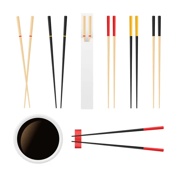 Chopsticks holding sushi roll. concept of snack, sushi, exotic nutrition, sushi restaurant. Vector stock illustration. — Stock Vector