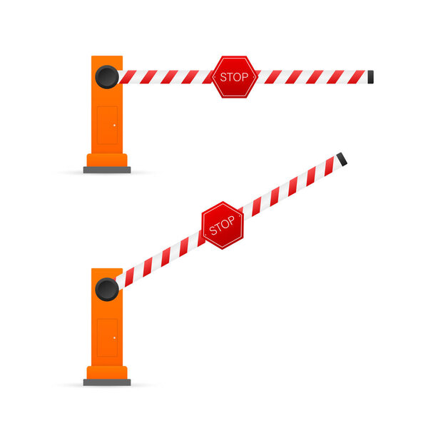 Automatic barrier to adjust the movement of cars. Vector stock illustration.