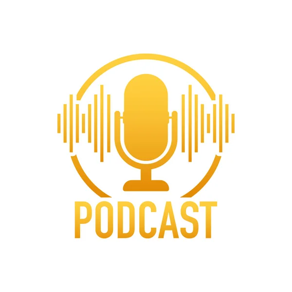 Podcast. Insignia, icono, sello, logotipo. Ilustración de stock vectorial. — Vector de stock