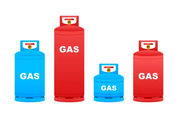 Gaz silindirli vektör tankı. LPG propan şişesi ikon kabı. Oksijen gazı. Vektör stok illüstrasyonu