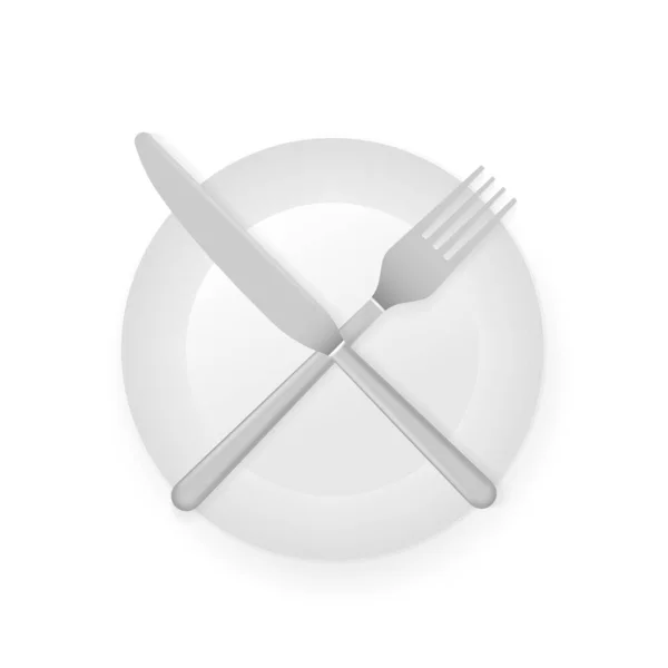 Intermittent fasting concept with knife and fork on white plate showing, cross symbol. — Stock Vector