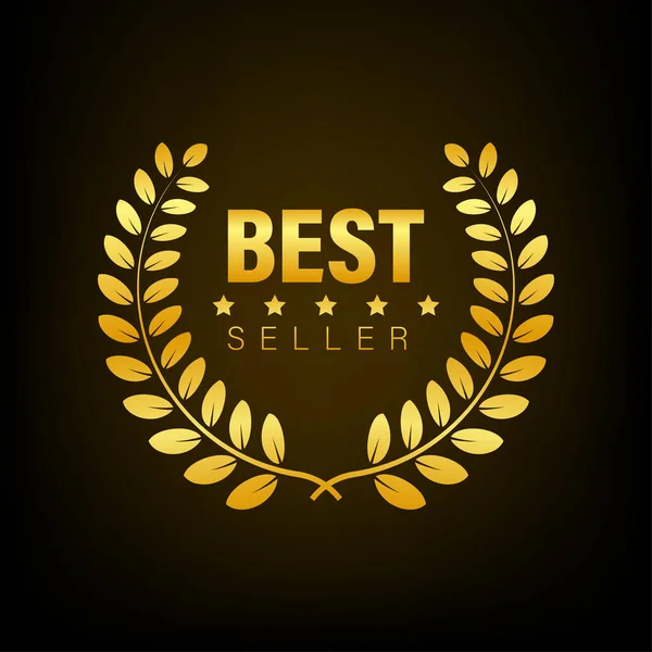 Signo de oro Best Seller con laurel. Ilustración de stock vectorial . — Vector de stock