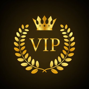 Siyah arka planda altın renkli Vip etiketi. Vektör stok illüstrasyonu