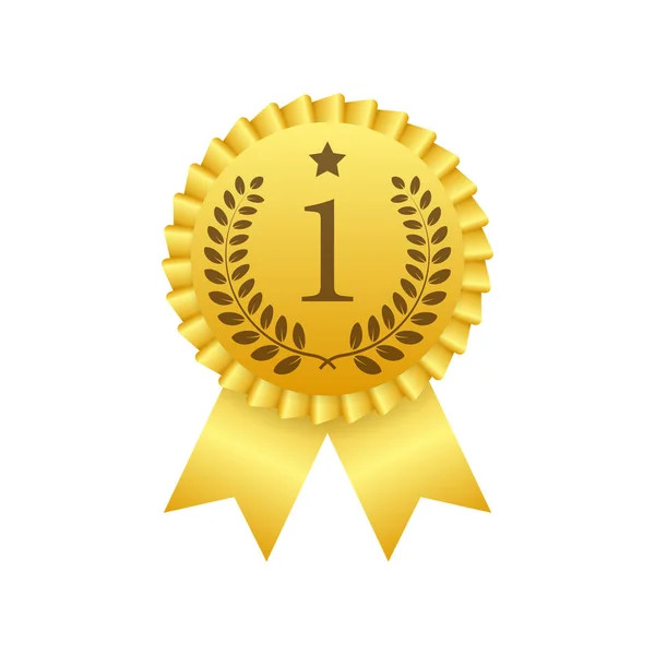 Medalha de Ouro. Distintivo Golden 1st Place. Fita premiada. Ilustração do estoque vetorial . —  Vetores de Stock