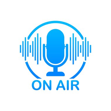 Podcast icon like on air live. Podcast. Badge, icon, stamp, logo. Radio broadcasting or streaming. Vector stock illustration. clipart