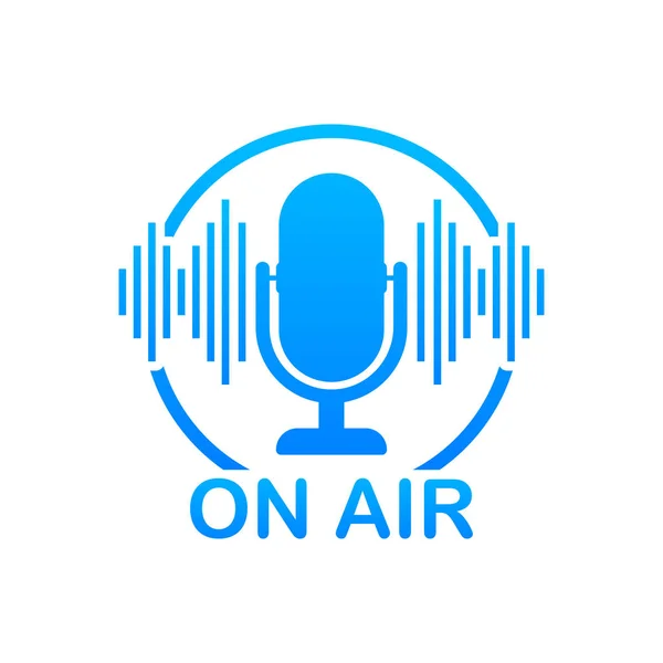 Podcast simgesi canlı yayında severim. Podcast. Rozet, kutsal kişilerin resmi, damga, logo. Telsizi yayın yapmaya ya da akarsu. Hisse senedi vektör çizim.