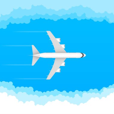 Düz uçak çizimi, uçan bir uçağın görüntüsü. Vektör stok illüstrasyonu.