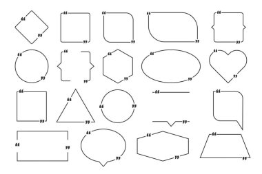 Tırnak çerçevelerini ayarla. Yazdırma bilgisi tasarım alıntılarıyla boş bir şablon. Vektör stok illüstrasyonu.