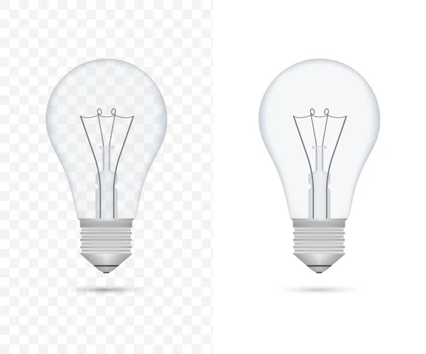 Bombilla de luz transparente realista. lámpara, bombilla incandescente. Ilustración de stock vectorial . — Vector de stock