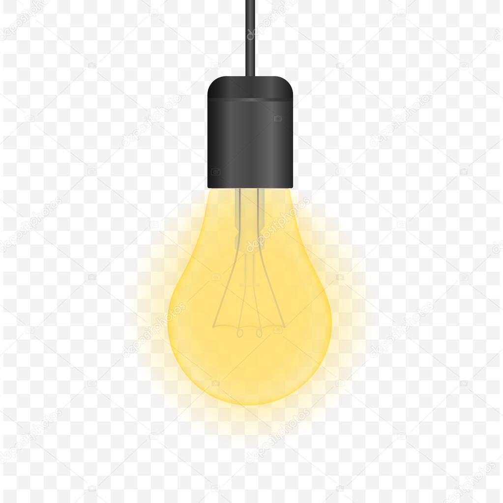 Realistic transparent light bulb. lamp, incandescent bulb. Vector stock illustration.