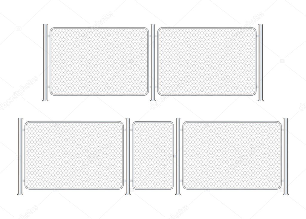 Fence wire metal chain link. Prison barrier, secured property. Vector stock illustration.