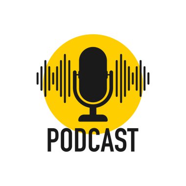 Podcast. Rozet, simge, pul, logo. Vektör stok illüstrasyonu.