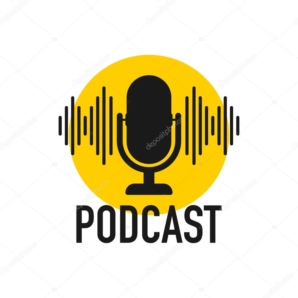 Podcast. Badge, icon, stamp, logo. Vector stock illustration.