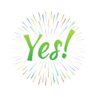 Banner Evet. Konuşma balonu, poster ve çıkartma. Vektör stok illüstrasyonu.