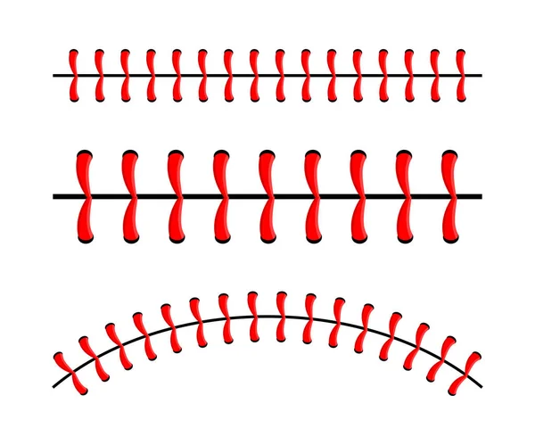 Coutures de balle de baseball, couture en dentelle rouge isolée sur fond. — Image vectorielle