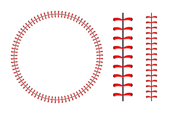 Coutures de balle de baseball, couture en dentelle rouge isolée sur fond. — Image vectorielle