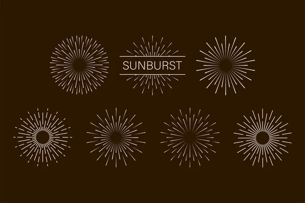 Sunburst set gold style isolated on background for logotype, emblem, logo, tag. Firework explosion, star. Vector stock illustration. — Stock Vector