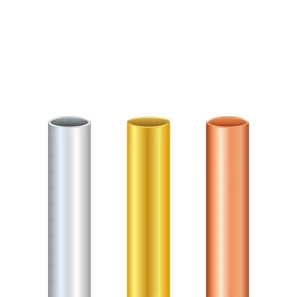 Tubo pronto. Acciaio, rame, tubi d'oro. Acciaio o alluminio, tubi di diverso diametro. Illustrazione dello stock vettoriale — Vettoriale Stock
