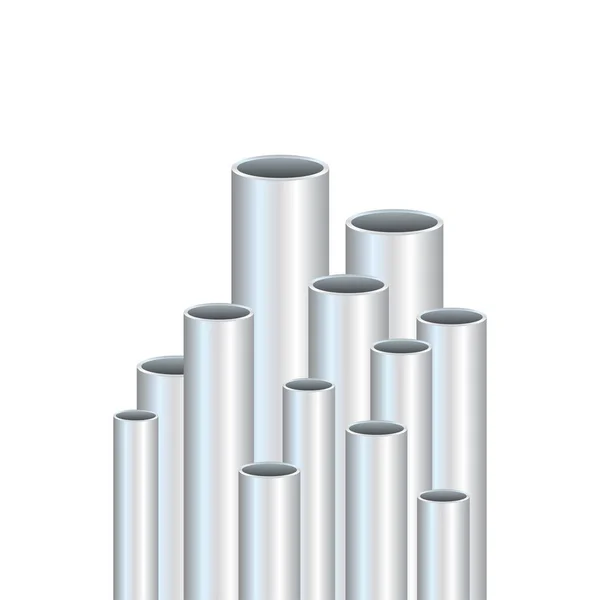 スチールチューブ。鋼又はアルミニウム、異なる直径のパイプ。ベクターストックイラスト. — ストックベクタ