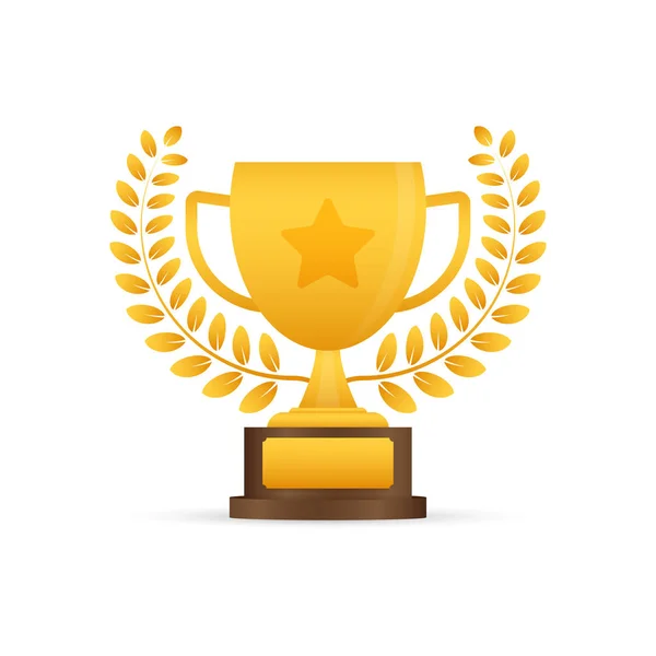 Trophy Cup Vector Flat Icon with star and laurel wreath. — 스톡 벡터