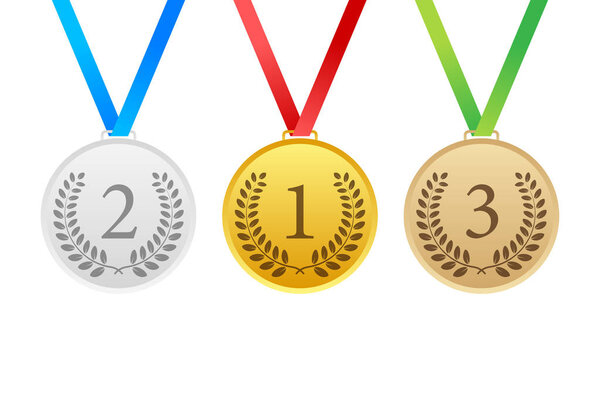 Gold, Silver and Bronze Award Medal Icon. Vector stock illustration.