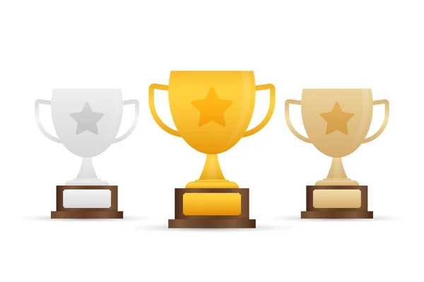 Gold, Silver and Bronze Trophy Cup. Vector stock illustration — Stock Vector