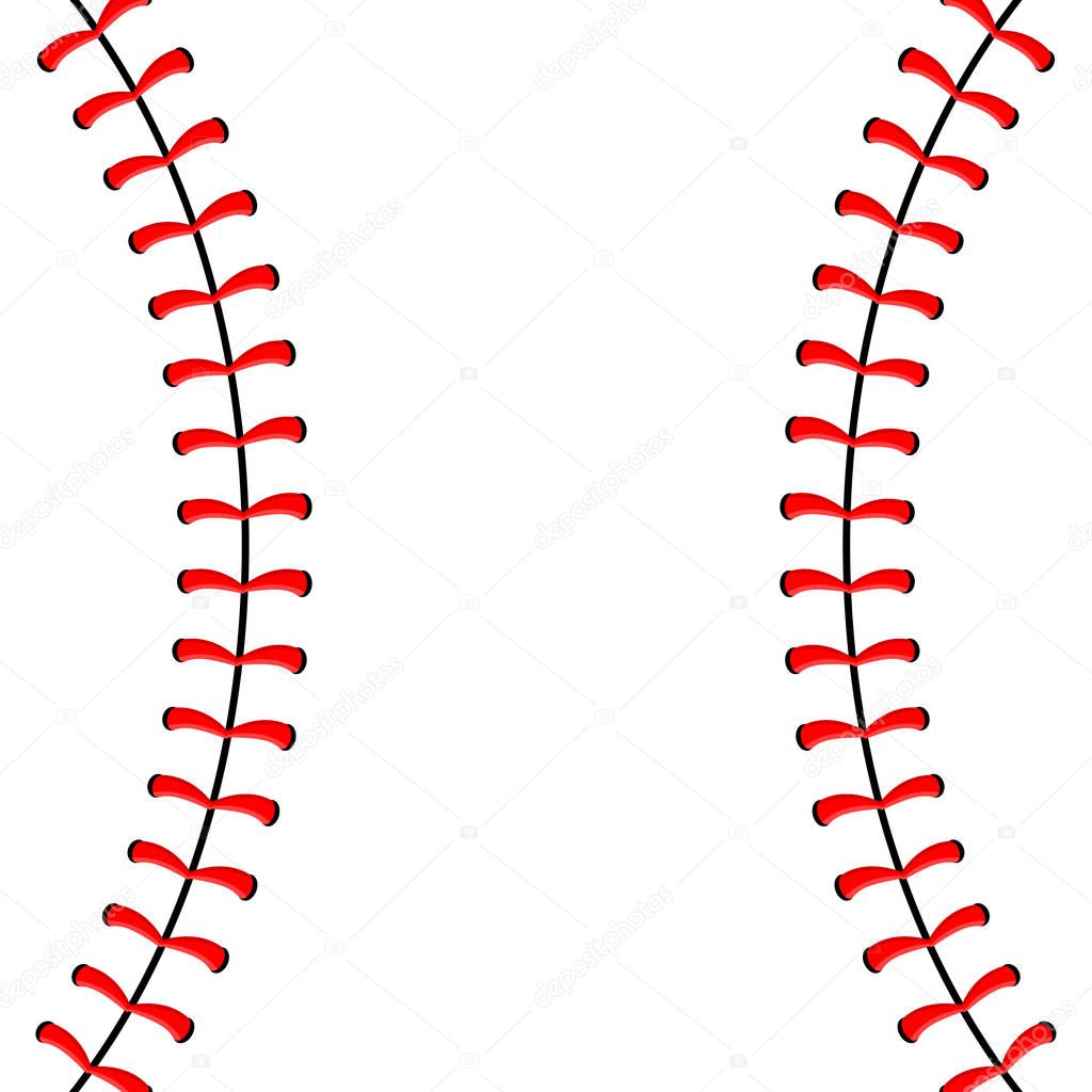 Baseball ball stitches, red lace seam isolated on background