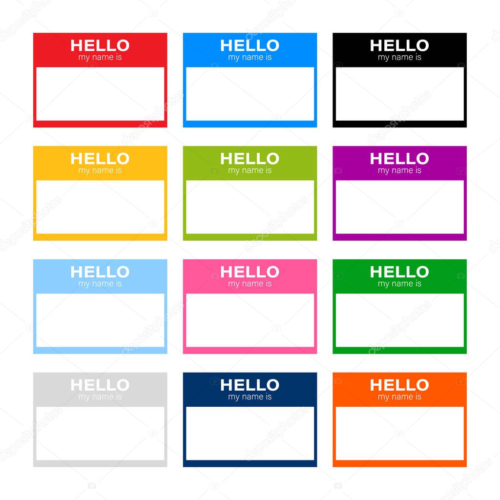 Set Hello my name is label sticker on white background. Vector stock illustration