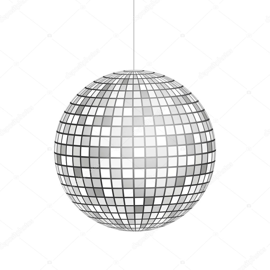 Silver Disco ball icon isolated on grayscale background. Vector stock illustration.