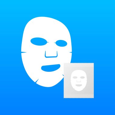 Yüz maskesi düz simgesi. İlaç, kozmetik ve sağlık. Hisse senedi vektör çizim.