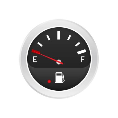 Yakıt göstergesi. Tasarım için beyaz arkaplan, Boş Enerji. Vektör stok illüstrasyonu.